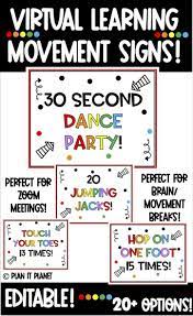 Distance Learning Movement Signs Perfect For Zoom Editable Digital Learning Classroom Distance Learning Teaching