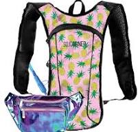 Sojourner Rave - Mochila de hidratación (2 bolsillos de piña) con riñonera  holográfica para rave (morado transparente)