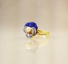 Pansy Flower Ring Larter Sons 14k Yellow Gold Enamel Art Nouveau Pansies Flowers Pansies