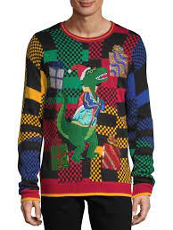 Holiday Time Men S Dino Ugly Christmas Sweater Walmart Com