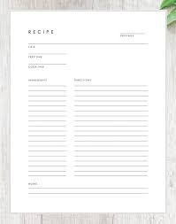 Minimalist Recipe Card Downloadable Recipe Template Etsy Recipe Book Templates Recipe Book Diy Recipe Book
