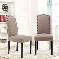 Amazon Com Lssbought Set Of 2 Luxurious Fabric Dining Chairs With Copper Nails And Solid Wood Legs Light Gray Ch Dining Chairs Fabric Dining Chairs Chair