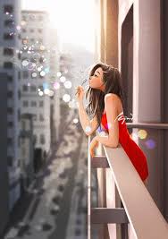 I Wish Art Print Blowing Bubbles City View Dreamy Etsy Cute Girl Wallpaper Illustration Art Girl Dreamy Art