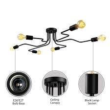Wrought Iron Large Ceiling Fixture Industrial Vintage 6 Light Flush Mount Ceiling Light In Black Beautifulhalo Com