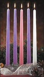 12 Multi Color This Set Of 5 Advent Candles Includes 3 Purple 1 Pink And 1 White Candle The 12 Wax Tapers Have A 3 4 Ba Advent Candles Candles Candle Set