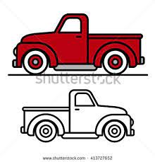 Two Cartoon Vintage Pick Up Truck Outline Drawings One Red And One Black And White In Side View Vector I Christmas Red Truck Vintage Pickup Trucks Red Truck
