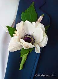 Groom S Boutonniere Anemone Accented With Astilbe I Think We Will Use Dusty Miller As The Foliage To C Wedding Bouquets Anemone Boutonniere Boutineer Wedding
