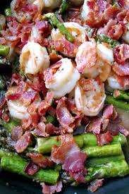 Shrimp Asparagus Bacon Skillet Made With Large Fresh Shrimp And Asparagus Sauteed In Butter Olive Oil Asparagus Bacon Shrimp And Asparagus Asparagus Recipe