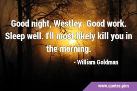 I'll most likely kill you in the morning. lol, that is really the perfect quote here. Good Night Westley Good Work Sleep Well I Ll Most Likely Kill You In The Morning