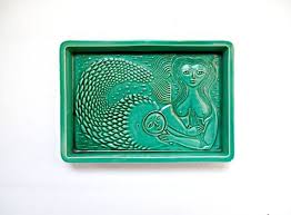 Rare Poole Pottery Robert Jefferson Mermaid Tray Dish In Aqua Etsy Pottery Vintage Mermaid Mid Century Pottery