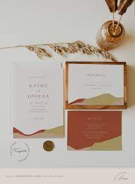 Boho Desert Wedding Invitation Suite Template Modern Abstract Etsy In 2021 Desert Wedding Invitation Mountain Wedding Invitations Orange Wedding Invitations