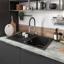 Evier A Encastrer 1 Bac Avec Egouttoir Quartz Et Resine Noir Elbe Leroy Merlin