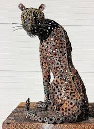 Life Size Leopard Made Of Rusty Washers Wilhelm S Art Scrap Metal Art Metal Sculpture Metal Art