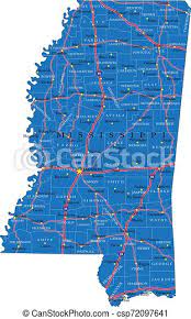 We have a more detailed satellite image of mississippi without county boundaries. Mississippi Road Map Detailed Map Of Mississippi State In Vector Format With County Borders And Major Cities Canstock