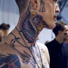 Blue snow flake black light tattoo on side neck. 101 Best Neck Tattoos For Men 2021 Guide