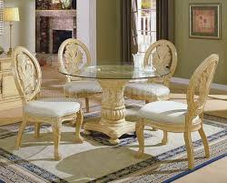Made of veneers, wood and engineered wood. Antique White Traditional Pc Dining Set Round Clear Glass Top Bac Ojj