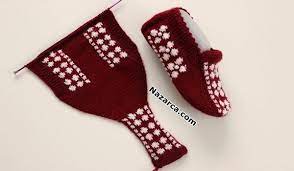 Bordo Renk Jakar Cicekli Incili Carik Patik Tarifi Nazarca Com Patikler Baby Knitting Patterns Orgu