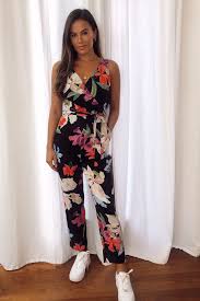 Melissa Wrap Neck Straight Leg Jumpsuit Black Floral Girl In Mind