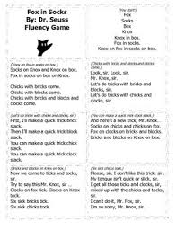 Dr Seuss Fox In Socks Tongue Twister Fluency Game Activity Tongue Twisters Elementary School Fun Fluency
