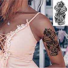 50 best chest tattoos for women the trend spotter. 3d Flower Gun Temporary Tattoos Women Sticker Body Arm Stone Rose Girls Fake Black Tattoo Sketch Firearms Tattoo Paste 10 X 6 Cm 8 Pieces Amazon De Beauty