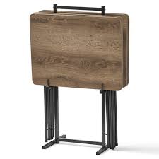 Mainstays 5 Piece Folding Tray Table Set With Stand Rustic Brown Walmart Com In 2020 Tv Tray Table Tray Table Folding Tv Trays