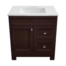 Cabinet is fully assembled and ready to install. Home Decorators Collection Sedgewood 30 1 2 In Configurable Bath Vanity In Dark Cognac With Solid Surface Top In Arctic With White Sink Pplnkdcg30d The Home Depot