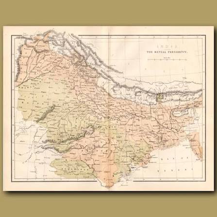 Map of India – The Bengal Presidency. Genuine antique print for sale.