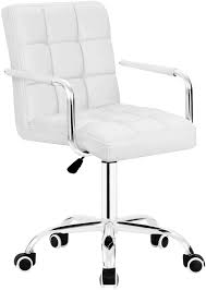 walnew mid back office chair pu leather adjustable height office desk chair 360 degree swivel with armrest white walmart com in 2021 office desk chair office chair work chair