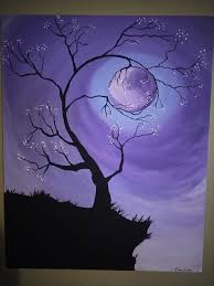 Original Acrylic Painting Fantasy 24 X 30 Purple Pink Blue Dark Tree Hug Moon Purple Painting Moonlight Painting Oil Pastel Art