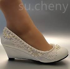 2 Heel Wedges Lace White Light Ivory Pearl Wedding Shoes Bridal Low Size 5 10 5 Wedge Wedding Shoes Pearl Wedding Shoes Wedding Shoes