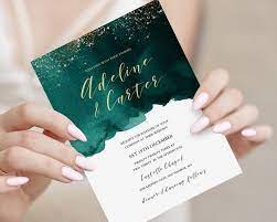 Emerald Green And Gold Wedding Invitation Set Modern Wedding Etsy In 2021 Gold Wedding Invitation Sets Gold Wedding Invitations Wedding Invitation Sets