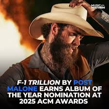 Post Malone is nominated for 5 ACM Awards, including Album of the Year,  Single of the Year, Song of the Year (Artist and Songwriter nominations),  and Music Event of the Year.