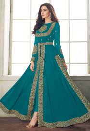 Turquoise Georgette Embroidered Long Anarkali Suit 176211 Anarkali Dress Designer Dresses Indian Kurti Designs Party Wear
