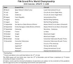 Motogp 2021 calendar has been revealed and the season starts with opening grand prix in qatar on sunday, 28th march 2021. Motogp Revised Calendar Announced 2020 Season Resumes Next Month