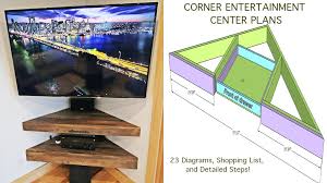 This floating media console is designed with two cabinets, one on each side, and a shelf in the middle for the center speaker. Diy Corner Entertainment Center Floating Shelves
