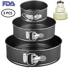 Springform Cheesecake Pan Set Of 3 4 7 9 Inch Non Stick And Leak Proof Cake Bakeware With Removable Bottom Quick Release Latch Black Review Cake Bakeware Springform Cheesecake Pan