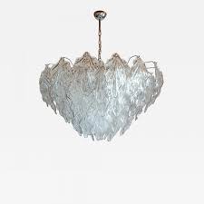 Barovier Toso Large Clear Murano Glass Leaves Mid Century Modern Chandelier Barovier Style