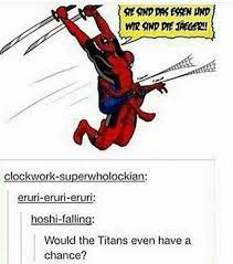 Snk Deadpool And Spiderman Attack On Titan Funny Attack On Titan Deadpool And Spiderman