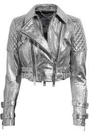Silver Metallic Quilted Leather Biker Jacket Burberry Biker Jacket Quilted Leather Leather Biker Jacket