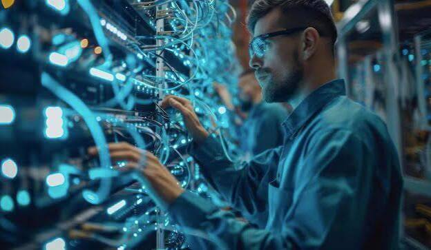 Equipos de red y tecnología de conectividad en funcionamiento