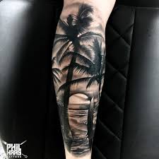 149 Likes 6 Comments Phil Haas Philhaastattoos On Instagram The Paradise Legtattoo Stofflbaer Cheyenne Tree Sleeve Tattoo Palm Tattoos Tattoos