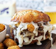 Cooper Cheese Beer Dip Tater Tot Burger Recipe Beer Cheese Dip Burger Tater Tot