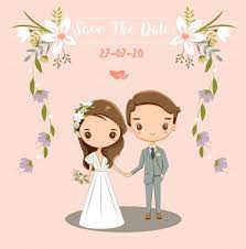 Cute Bride And Groom For Wedding Invitations Card Cartoon Wedding Invitations Wedding Invitation Card Design Wedding Couple Cartoon