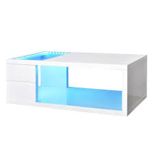 Curved led lighting accent powered by rechargeable battery. High Gloss White Coffee Table With Led Lights Novielo London