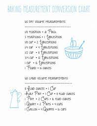 With this free printable measurement chart, you'll have all the conversions you need for just about any baking recipe. Baking Measurement Conversion Chart Printable The Pretty Bee