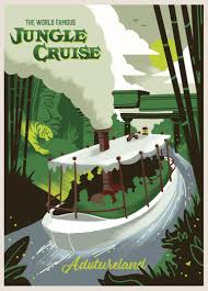 Based on disneyland's theme park ride where a small riverboat takes a group of travelers through a jungle filled with dangerous animals and daily podcast: A Jungle Cruise Poster I Created Of The View From The Indiana Jones Exit Queue Disneyparks