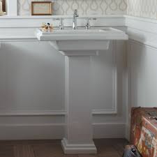 It features an integral backsplash, rear overflow and drilling for a 4 in. K 2844 8 0 4 0 1 0 Kohler Tresham Ceramic Pedestal Bathroom Sink With Overflow Reviews Wayfair