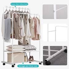Maybe you would like to learn more about one of these? Buy Untyo Clothes Rack With Wheels Double Rails Clothing Rack Rolling Rack For Indoor Bedroom Clothes Rack Max Load 110lbs White Shelf On Wheels Online In Poland B08mf8vrrs