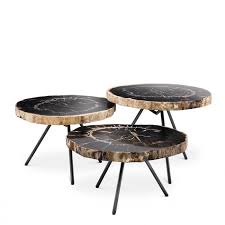 This richly detailed coffee table features an intricate wood grain pattern on both the oval surface and. Coffee Table De Soto Set Of 3