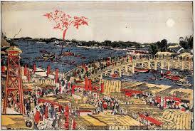 葛飾 北斎 新板浮絵 両国橋夕涼花火見物之図 絵画 花火 葛飾